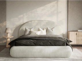 Pat matrimonial crem tapițat cu spațiu de depozitare cu somieră 180x200 cm Maumere – Maison de Rêve