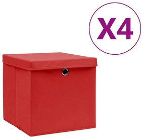 vidaXL Cutii depozitare cu capace, 4 buc., roșu, 28x28x28 cm