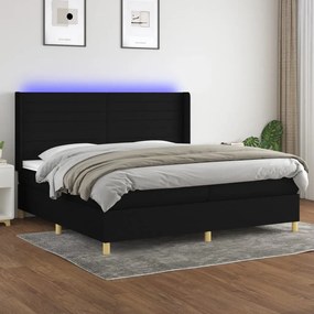 3138983 vidaXL Pat cu arcuri, saltea și LED, negru, 200x200 cm, textil