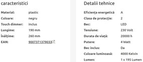 Veioza LED dimabila / Lampa de birou cu touchdimer TYRELL neagra 58329B GL