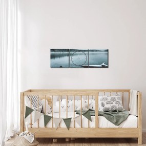 Tablou - lacul nordic înghețat (cu ceas) (90x30 cm)