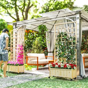 Outsunny Jardinieră cu spalier, ghiveci pe roți, pentru plante agățătoare, lemn masiv, 82,5x35x186cm, lemn natural | Aosom Romania