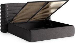 Pat matrimonial gri închis tapițat cu spațiu de depozitare cu somieră 160x200 cm Mount – Micadoni