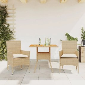 Set mobilier gradina cu perne 3 piese bej poliratan lemn acacia