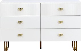 Comodă modernă cu 6 sertare, mânere tip evantai și picioare din oțel, mult spațiu de depozitare, 120x40x75 cm, Alb