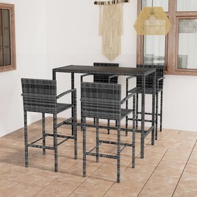 3064844 vidaXL Set mobilier bar de grădină, 5 piese, gri, poliratan