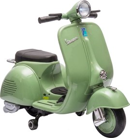 AIYAPLAY Motocicletă Electrică pentru Copii 3+ Ani, Licență VESPA, 6V, cu Roți Ajutătoare Detașabile, Max. 30 kg, Verde | Aosom Romania