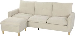 HOMCOM Canapea 3 locuri cu ottoman de depozitare, colțar modular 210 cm, șezut larg, țesătură cu aspect de in, crem | Aosom Romania