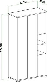 Dulap Homs 4 usi, alb si nuc,170x90x40 cm