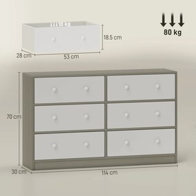 HOMCOM Comodă cu 6 sertare pentru dormitor, alb și gri | Aosom Romania
