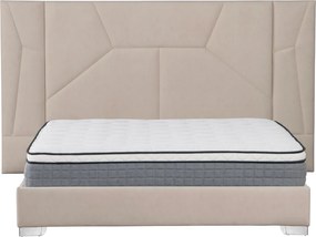 Pat cu somieră şi iluminare LED, 160x200, ţesătură Velvet bej, ALTESA