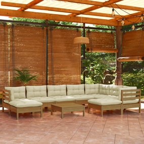 3096716 vidaXL Set mobilier grădină cu perne, 10 piese, maro miere, lemn pin