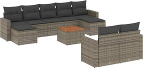 vidaXL Set mobilier de grădină cu perne, 10 piese, gri, poliratan