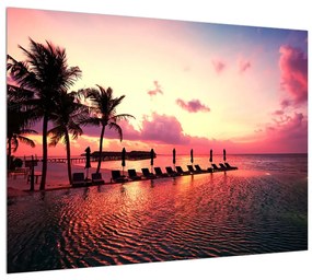 Tablou cu plajă și palmieri și soare (70x50 cm), în 40 de alte dimensiuni noi