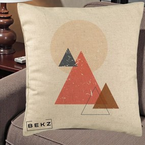 Perna Decorativa Geometric Munti si Soare, 40x40 cm, Bej, Husa Detasabila, Perna Inclusa, BEKZ®