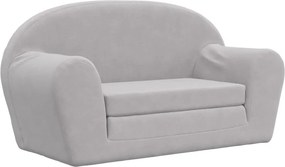 vidaXL Canapea extensibilă de copii 2 locuri, gri deschis, pluș moale