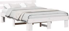 vidaXL Cadru de pat cu headboard Alb 160 x 200 cm Lemn de pin masiv