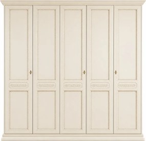 Dulap lemn masiv 5 Uși Bologna, 245 × 65 × 240 cm - Crem