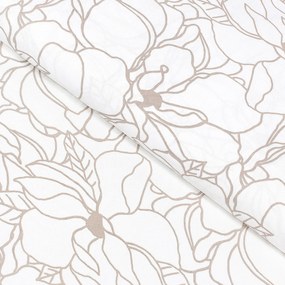 Goldea față de masă 100% bumbac - flori bej deschis pe alb 120 x 160 cm