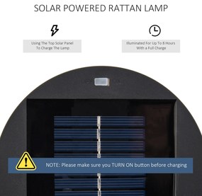 Outsunny Lanternă Solară de Grădină cu Panou de Încărcare, Lampă solară de Exterior din Metal și Ratan, Ø21.5x61 cm, Maro | Aosom Romania