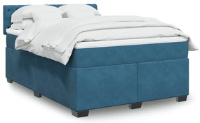 vidaXL Pat box spring cu saltea, albastru, 140x200 cm, catifea