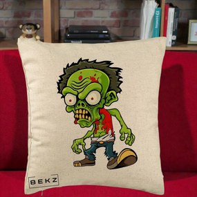 Perna Decorativa Zombie Halloween, 40x40 cm, Bej, Husa Detasabila, Perna Inclusa, BEKZ®