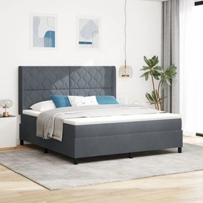 vidaXL Pat box spring cu saltea, gri închis, 180x200 cm, catifea