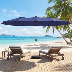 Outsunny Umbrelă Dublă de Grădină 4.7x2.8 m, Umbrelă de Exterior cu Manivelă, Bază Cruce, Saci de Nisip, Husă de Protecție, 12 Spițe, Anti-UV, pentru Terasă și Balcon, Albastru Închis | Aosom Romania