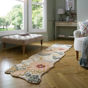 Covor tip traversă roz deschis țesut manual din lână 60x230 cm Daphne Shaped Floral – Flair Rugs