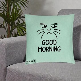 Perna Decorativa Pisica Morocanoasa Good Morning, 40x40 cm, Verde Menta, Husa Detasabila, Perna Inclusa, BEKZ®