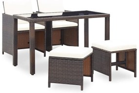 vidaXL Set mobilier de exterior cu perne, 5 piese, maro, poliratan