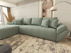 Colțar extensibil dumonde cu ladă de depozitare si sezut confortabil din spuma high-density, Berlin XL Enjoy Mint 350x185 cm