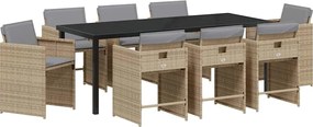 vidaXL Set de masă pentru grădină 9 pcs Bej poliratan