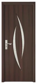 Usa Interior din MDF Novo Doors ND100, Cadru din Lemn Masiv, Geam Sablat, KIT COMPLET, Toc , Manere si balamale incluse (Culoare: Nuc, Dimensiune: 70