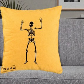 Perna Decorativa Halloween Schelet Dansator, 40x40 cm, Galben, Husa Detasabila, Perna Inclusa, BEKZ®