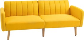 HOMCOM Canapea extensibilă 2 locuri modernă 173x75x73 cm Canapea pliabilă tapițată cu material sintetic cu aspect de in, spătar reglabil în 3 trepte și cotiere detașabile pentru living/birou Galben | Aosom Romania