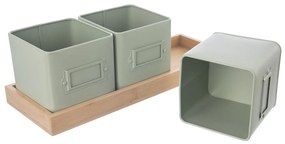 Set ghivece de metal cu suport Orion Greenish, 37 x 13,5 x 12 cm