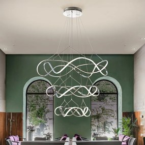 Lustra LED dimabila XXL pentru casa scarii design lux 110cm Molly crom
