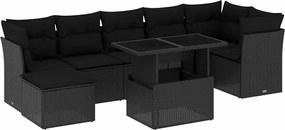 vidaXL Set mobilier de grădină cu perne, 8 piese, negru, poliratan