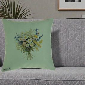 Perna Decorativa Buchet Camp Acuarela Margarete-Lavanda, 40x40 cm, Verde, Husa Detasabila, Perna Inclusa, BEKZ®