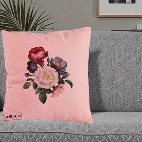 Perna Decorativa Buchet Trandafiri Bujori Botanical, 40x40 cm, Roz, Husa Detasabila, Perna Inclusa, BEKZ®