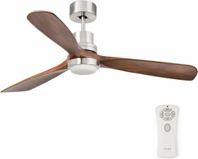 FARO 33518DC - Ventilator de tavan LED LANTAU, 15 W, 230 V, crom/lemn + telecomandă