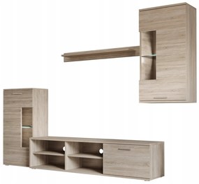 Mobilier de perete living, stejar sonoma, DTD, FRONTAL 1 NEW