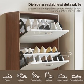 HOMCOM Dulap pentru Pantofi cu 5 Sertare pentru 30 Perechi de Pantofi,  60x28x189 cm, Maro | Aosom Romania