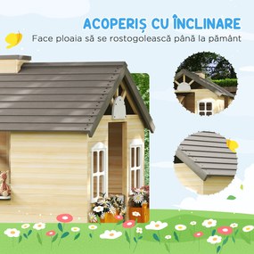 Outsunny Casa de Joaca din Lemn pentru Copii pentru Jocuri de Rol, cu Usa Functionala, Ferestre, Banca, Statie de Service, pentru Copii de 3-7 ani