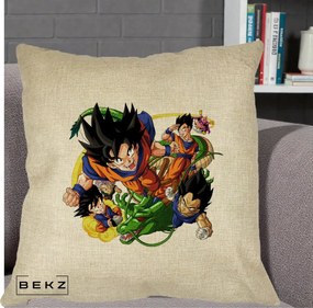 Perna Personalizata Dragon Ball Goku si Shenron Actiune, 40x40 cm, Crem, Husa Detasabila, Perna Inclusa, BEKZ®