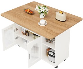 Insulă de bucătărie modernă, Alb+Culoare naturală | Aosom Romania