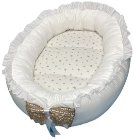 Cuib baby nest bebelusi cu volanase Alb-auriu LUX by Deseda