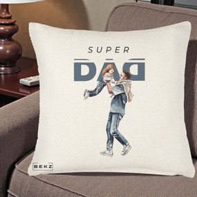 Cadou pentru Tata - Perna Personalizata Super DAD Tata si Fiica, 40x40 cm, Crem Reliefat, Husa Detasabila, Perna Inclusa, BEKZ®