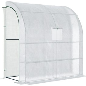 Outsunny Seră de grădină PE cu rafturi 3 nivele, seră de balcon, pânză consolidată 140 g/m², structură din oțel, 2 uși rulabile cu fermoar, pentru legume plante flori, 200 x 100 x 215 cm, alb | Aosom Romania